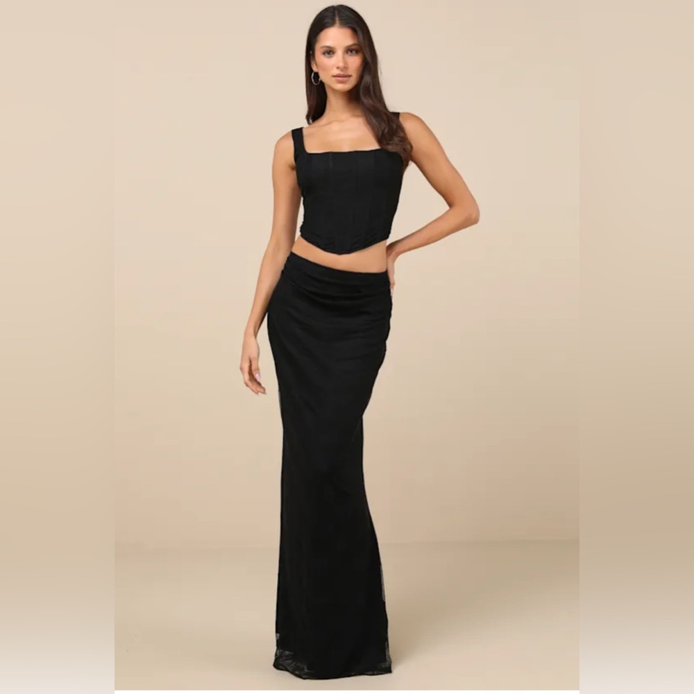 Lulus Amalija Black Lace Bustier Two-Piece Maxi Dress NWT Medium